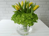 Vivid Yellow Tulip & Hydrangeas Vase - VS052