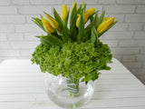 Vivid Yellow Tulip & Hydrangeas Vase - VS052