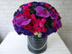 pure seed bk766 dark pink & purple hued phalaenopsis orchids + roses + eustomas flower box with a string of pearls