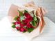 pure seed bq568 red roses + baby's breath + salal leaves hand bouquet