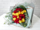 pure seed bq571 red & yellow roses + red berries + eucalyptus leaves flower bouquet